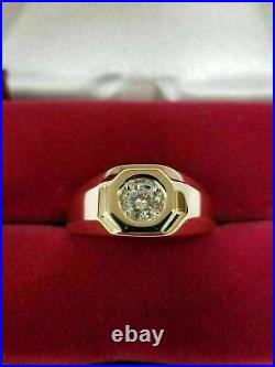 Vintage 14K Yellow Gold Over Men's 1 CT Round Cut Diamond Solitaire Pinky Ring