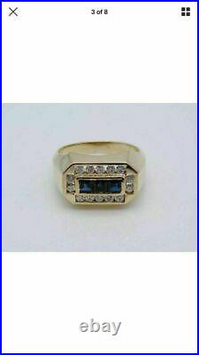 Vintage 14K Yellow Gold Over Mens 2.00 CT Princess Sapphire Solitaire Pinky Ring