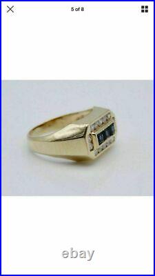 Vintage 14K Yellow Gold Over Mens 2.00 CT Princess Sapphire Solitaire Pinky Ring