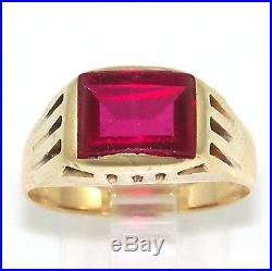 Vintage 14K Yellow Gold Red Ruby Men's Pinky Ring Size 9.5 LQ2-G