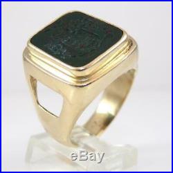 Vintage 14K Yellow Gold Ring Carved Bloodstone Wax Seal Signet Men's Sz 12 LFF2