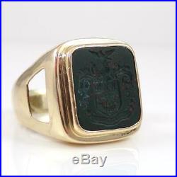 Vintage 14K Yellow Gold Ring Carved Bloodstone Wax Seal Signet Men's Sz 12 LFF2
