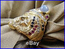 Vintage 14K Yellow Gold SIKH Turban Men's Ring With Diamonds Star Sapphire Ruby