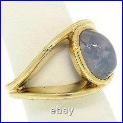 Vintage 14K Yellow Gold Split Shank Bezel Cabochon Blue Star Sapphire Mens Ring