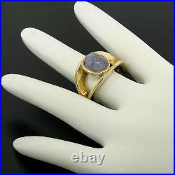 Vintage 14K Yellow Gold Split Shank Bezel Cabochon Blue Star Sapphire Mens Ring