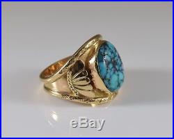 Vintage 14K Yellow Gold and Turquoise Men's Ring Size 10