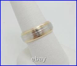 Vintage 14K Yellow & White Gold Mens Wedding Band Ring 7.6 MM Wide 8.9 Grams