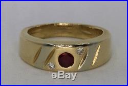 Vintage 14K Yellow and White Gold Men's Ruby Diamond Ring Size 9.25