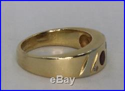Vintage 14K Yellow and White Gold Men's Ruby Diamond Ring Size 9.25