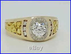Vintage 14k & 24k Yellow Gold 0.81 Ct F, VS1 Genuine Round Diamond Men's Ring