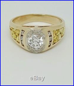 Vintage 14k & 24k Yellow Gold 0.81 Ct F, VS1 Genuine Round Diamond Men's Ring