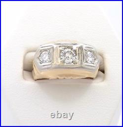 Vintage 14k Gold 3 Stone Natural Diamond Mens Pinky Unisex Ring Old European Cut