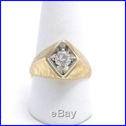 Vintage 14k Gold. 65ct Old European Cut Diamond Mens Ring Sz 10.5