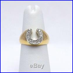 Vintage 14k Gold Diamond Lucky Horseshoe Mens Pinky Unisex Ring Sz 4.75