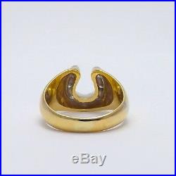 Vintage 14k Gold Diamond Lucky Horseshoe Mens Pinky Unisex Ring Sz 4.75