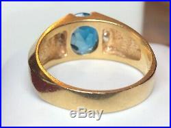 Vintage 14k Gold London Blue Topaz & Diamond Ring Men's Gemstone Appraisal