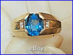 Vintage 14k Gold London Blue Topaz & Diamond Ring Men's Gemstone Appraisal