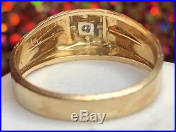 Vintage 14k Gold Men's Ring Band Wedding Genuine Diamond Designer Signed Ibg