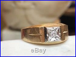Vintage 14k Gold Men's Ring Band Wedding Genuine Diamond Designer Signed Ibg