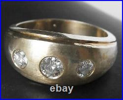 Vintage 14k Gold Mens. 71 Ct Diamond Gypsy Flush Set 3 Stone Dome Band Ring