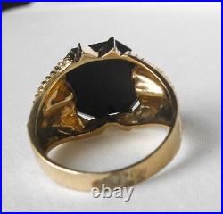 Vintage 14k Gold Mens Black Onyx Flat Face Signet Ring Split Shank 7.1g Sz 9.25