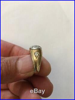 Vintage 14k Gold Platinum Diamond Mens Ring