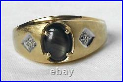 Vintage 14k Gold Stylecrest Natural Black Star Sapphire Mens Unisex Ring Sz 9.75