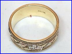 Vintage 14k Gold Wedding Band Men's Tricolor Rose Yellow White Gold Signed