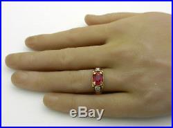 Vintage 14k Rose Gold Red Spinel Mens Ring with Diamond Accent size 9.5