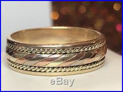 Vintage 14k Rose Yellow White Gold Wedding Band Men's Ring Designer Signed Esl
