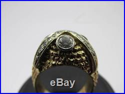 Vintage 14k Solid Gold Brown Star Sapphire & Diamond Ladies or Men's Owl Ring