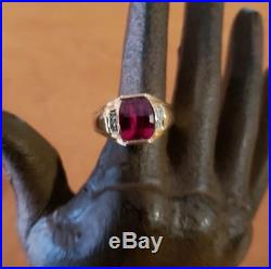 Vintage 14k Solid Gold Ruby And Diamonds Men's Ring Sz 10 Signed ARS