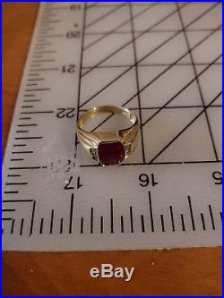 Vintage 14k Solid Gold Ruby And Diamonds Men's Ring Sz 10 Signed ARS