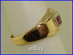 Vintage 14k Solid Gold Sparkling Diamond & Topaz Classic Men's Ring! Sz 9 1/2
