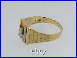 Vintage 14k Solid Yellow Gold Diamond J Letter Signet Mens Ring Size 10 Estate