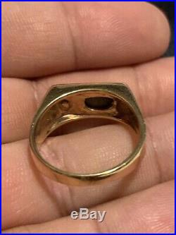 Vintage 14k Solid Yellow Gold Diamond Ring Sapphire Mens Detailed