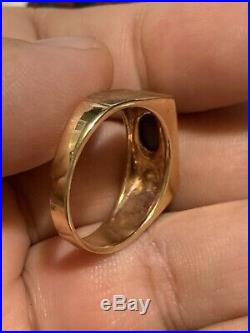 Vintage 14k Solid Yellow Gold Diamond Ring Sapphire Mens Detailed