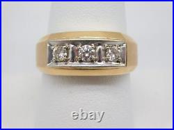 Vintage 14k Solid Yellow Gold Diamond Three Stone Men's Ring