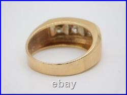 Vintage 14k Solid Yellow Gold Diamond Three Stone Men's Ring