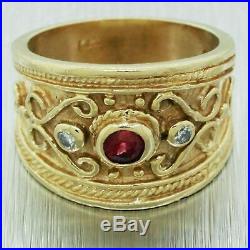 Vintage 14k Solid Yellow Gold Ruby & 0.10ctw Diamond Men's Ring