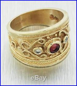 Vintage 14k Solid Yellow Gold Ruby & 0.10ctw Diamond Men's Ring