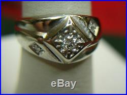 Vintage 14k White Gold 1/4 Ctw Men's Diamond Ring Stylish Setting