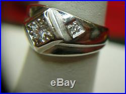 Vintage 14k White Gold 1/4 Ctw Men's Diamond Ring Stylish Setting