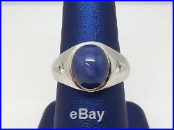 Vintage 14k White Gold Blue Lindy Star & Diamond Mens Antique Ring Size 9