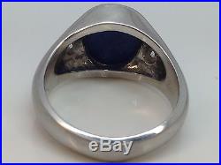 Vintage 14k White Gold Blue Lindy Star & Diamond Mens Antique Ring Size 9