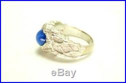 Vintage 14k White Gold Blue Star Sapphire Nugget Style Mens Ring Size 9.75
