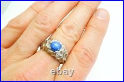 Vintage 14k White Gold Blue Star Sapphire Nugget Style Mens Ring Size 9.75