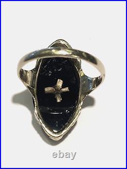 Vintage 14k White Gold Diamond & Onyx Ring