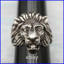 Vintage 14k White Gold Lion Head Design Ring, 10.3 Grams, Size 10