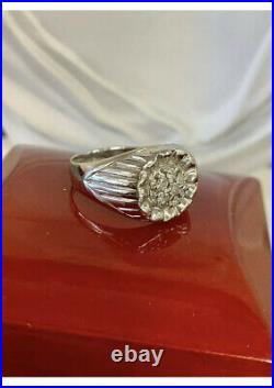 Vintage 14k White Gold Natural Men's Round Diamond Cluster Ring. 20CT Sz. 10.25